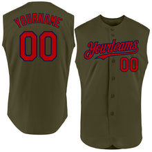 Load image into Gallery viewer, Custom Olive Red-Navy Authentic Sleeveless Salute To Service Baseball Jersey
