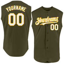 Load image into Gallery viewer, Custom Olive White-Gold Authentic Sleeveless Salute To Service Baseball Jersey
