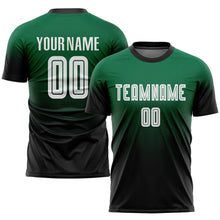 Load image into Gallery viewer, Custom Kelly Green White-Black Sublimation Fade Fashion Soccer Uniform Jersey
