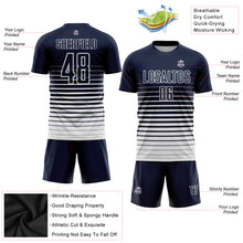 Load image into Gallery viewer, Custom Navy White Pinstripe Fade Fashion Sublimation Soccer Uniform Jersey
