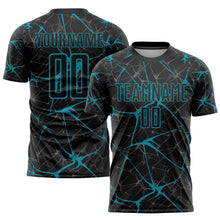 Load image into Gallery viewer, Custom Black Teal Sublimation Soccer Uniform Jersey
