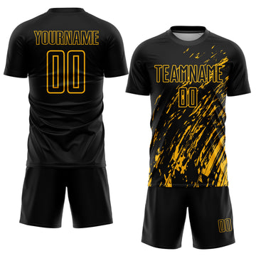 Custom Black Gold Sublimation Soccer Uniform Jersey