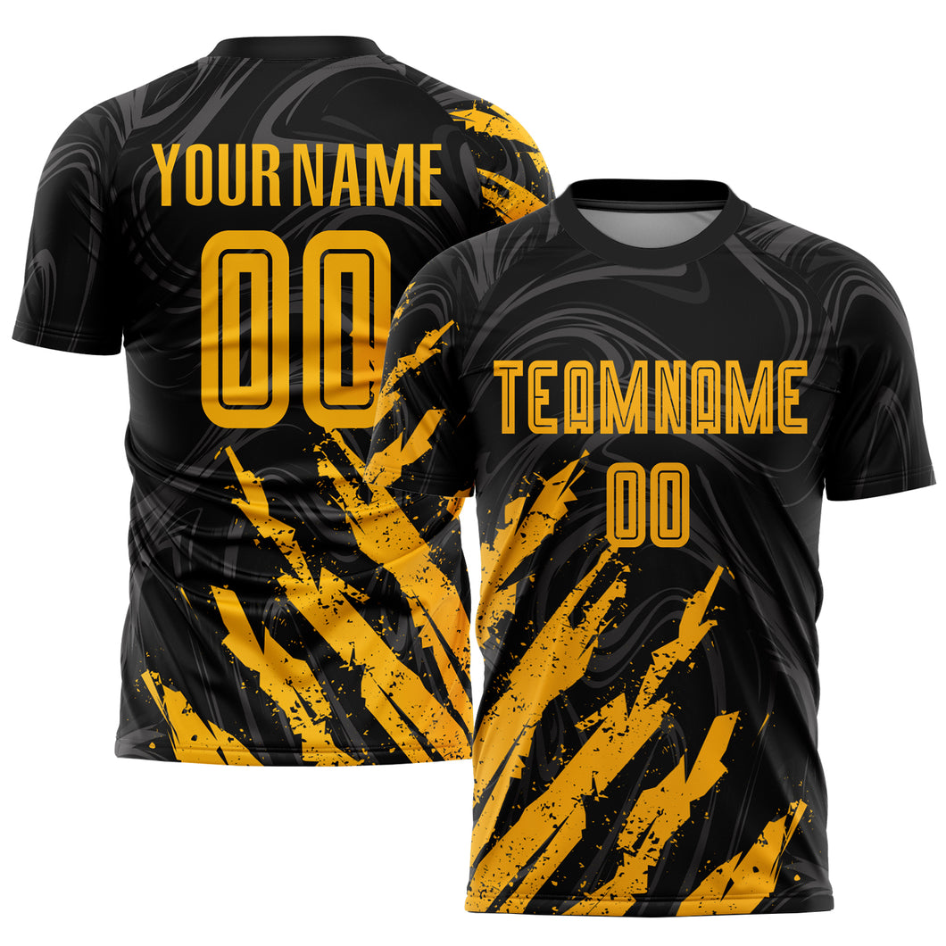 Custom Black Gold Sublimation Soccer Uniform Jersey