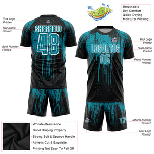 Custom Teal Black-White Sublimation Soccer Uniform Jersey