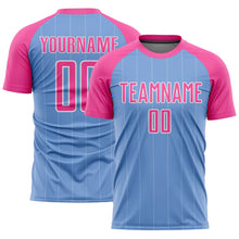 Load image into Gallery viewer, Custom Light Blue Pink-White Pinstripe Sublimation Soccer Uniform Jersey
