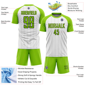 Custom White Neon Green-Black Pinstripe Sublimation Soccer Uniform Jersey