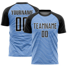 Load image into Gallery viewer, Custom Light Blue Black-White Wavy Lines Sublimation Soccer Uniform Jersey
