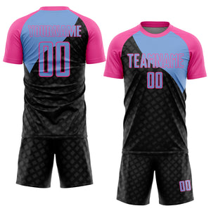 Custom Black Light Blue-Pink Curve Lines Sublimation Soccer Uniform Jersey