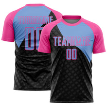 Load image into Gallery viewer, Custom Black Light Blue-Pink Curve Lines Sublimation Soccer Uniform Jersey
