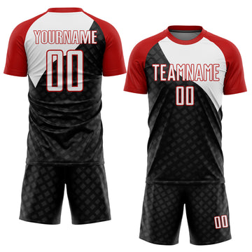 Custom Black White-Red Curve Lines Sublimation Soccer Uniform Jersey