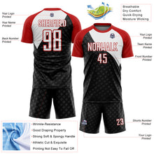 Load image into Gallery viewer, Custom Black White-Red Curve Lines Sublimation Soccer Uniform Jersey
