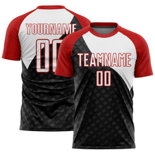 Load image into Gallery viewer, Custom Black White-Red Curve Lines Sublimation Soccer Uniform Jersey

