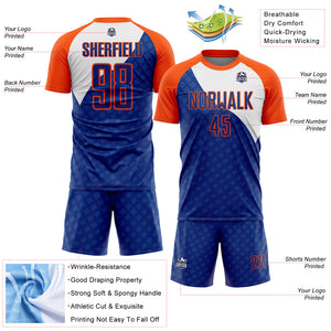 Custom Royal Orange-White Curve Lines Sublimation Soccer Uniform Jersey