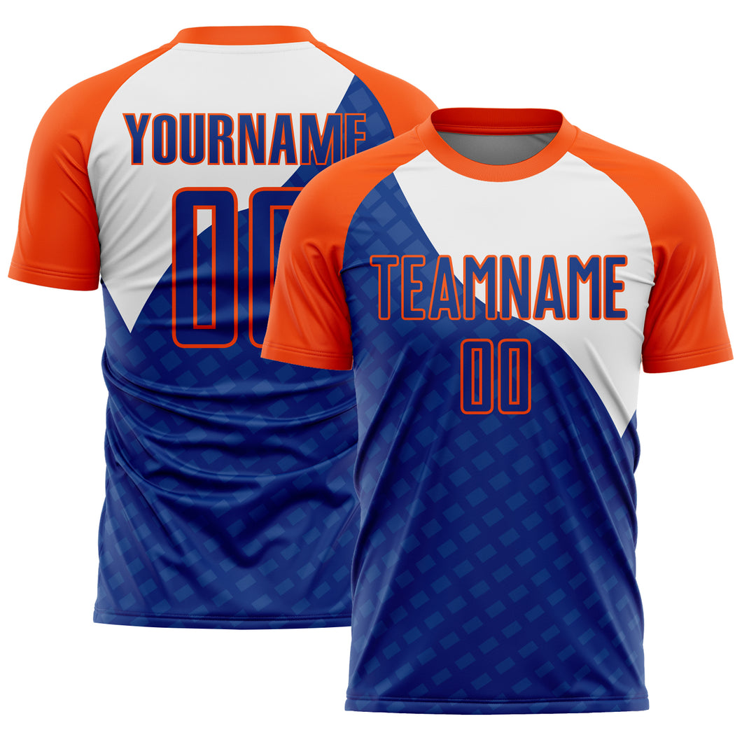 Custom Royal Orange-White Curve Lines Sublimation Soccer Uniform Jersey