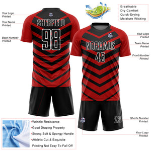 Custom Black Red-White Arrow Shapes Sublimation Soccer Uniform Jersey