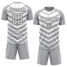 Load image into Gallery viewer, Custom Gray White-Black Arrow Shapes Sublimation Soccer Uniform Jersey
