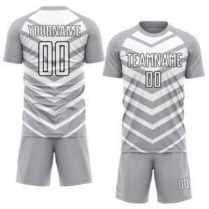 Custom Gray White-Black Arrow Shapes Sublimation Soccer Uniform Jersey