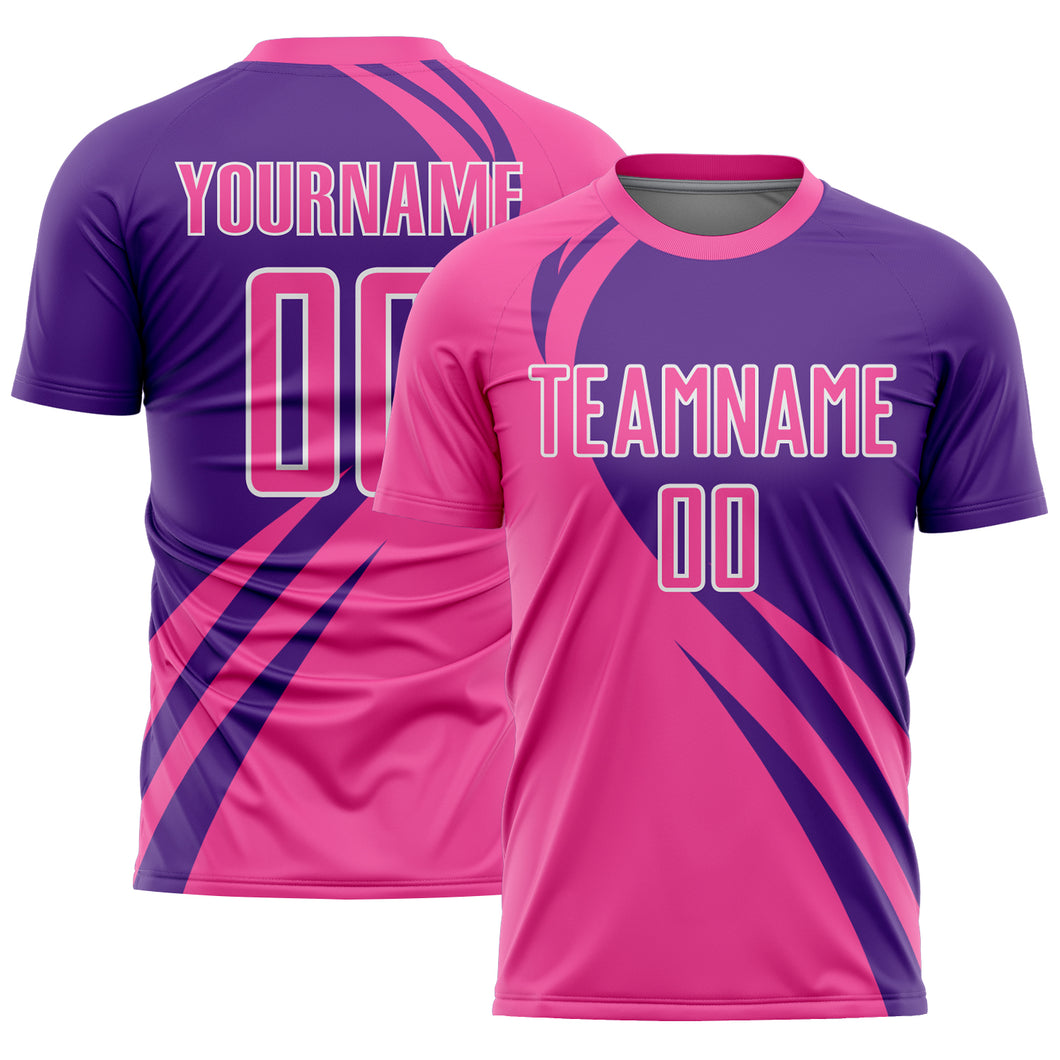 Custom Pink Purple-White Curve Lines Sublimation Soccer Uniform Jersey