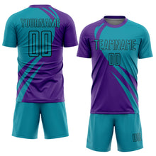 Load image into Gallery viewer, Custom Purple Teal-Black Curve Lines Sublimation Soccer Uniform Jersey
