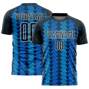 Custom US Navy Blue Navy-White Triangle Shapes Sublimation Soccer Uniform Jersey