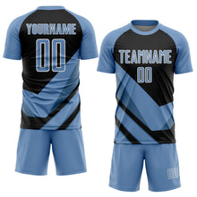Load image into Gallery viewer, Custom Light Blue Black-White Arrow Shapes Sublimation Soccer Uniform Jersey
