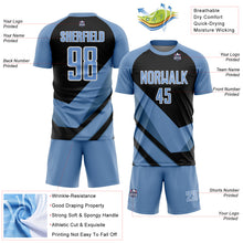 Load image into Gallery viewer, Custom Light Blue Black-White Arrow Shapes Sublimation Soccer Uniform Jersey
