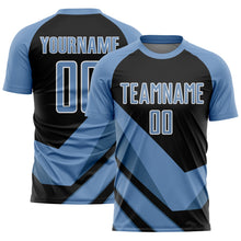 Load image into Gallery viewer, Custom Light Blue Black-White Arrow Shapes Sublimation Soccer Uniform Jersey
