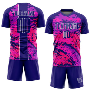 Custom Purple Hot Pink-White Abstract Fluid Sublimation Soccer Uniform Jersey