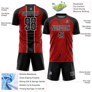 Custom Red Black-White Abstract Fluid Sublimation Soccer Uniform Jersey