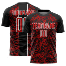 Load image into Gallery viewer, Custom Black Red-White Abstract Fluid Sublimation Soccer Uniform Jersey
