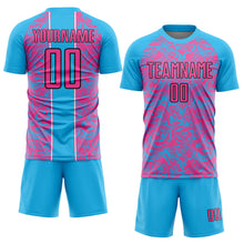 Load image into Gallery viewer, Custom Sky Blue Pink-Black Abstract Fluid Sublimation Soccer Uniform Jersey
