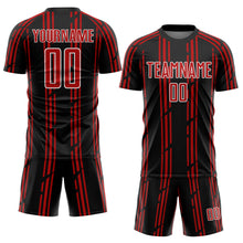 Load image into Gallery viewer, Custom Black Red-White Pinstripe Sublimation Soccer Uniform Jersey
