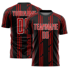 Load image into Gallery viewer, Custom Black Red-White Pinstripe Sublimation Soccer Uniform Jersey
