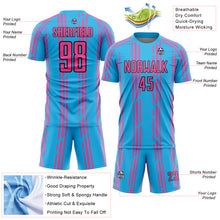 Load image into Gallery viewer, Custom Sky Blue Pink-Black Pinstripe Sublimation Soccer Uniform Jersey
