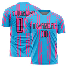 Load image into Gallery viewer, Custom Sky Blue Pink-Black Pinstripe Sublimation Soccer Uniform Jersey
