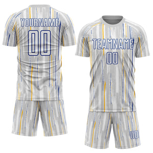 Custom Gray White-Royal Pinstripe Sublimation Soccer Uniform Jersey