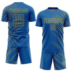 Custom Blue Gold Lines Sublimation Soccer Uniform Jersey