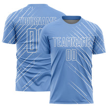 Load image into Gallery viewer, Custom Light Blue White Lines Sublimation Soccer Uniform Jersey
