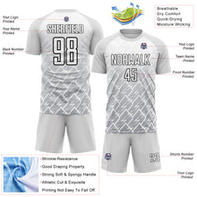 Load image into Gallery viewer, Custom White Gray-Black Lightning Sublimation Soccer Uniform Jersey
