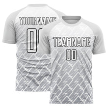 Load image into Gallery viewer, Custom White Gray-Black Lightning Sublimation Soccer Uniform Jersey
