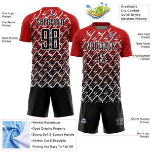 Custom Red Black-White Lightning Sublimation Soccer Uniform Jersey