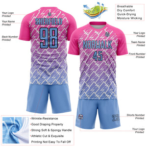 Custom Pink Light Blue-Black Lightning Sublimation Soccer Uniform Jersey