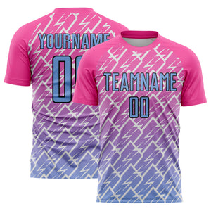 Custom Pink Light Blue-Black Lightning Sublimation Soccer Uniform Jersey