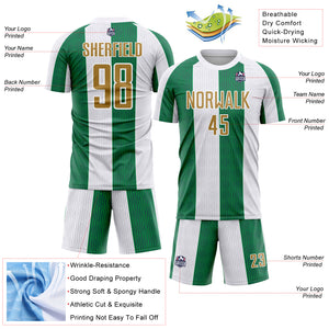 Custom White Old Gold-Kelly Green Sublimation Soccer Uniform Jersey