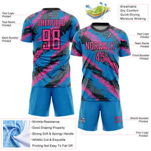 Custom Electric Blue Pink-White Sublimation Soccer Uniform Jersey