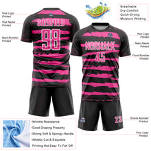 Load image into Gallery viewer, Custom Black Pink-White Sublimation Soccer Uniform Jersey
