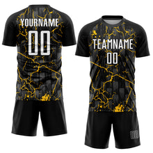 Load image into Gallery viewer, Custom Black White-Yellow Lightning Sublimation Soccer Uniform Jersey

