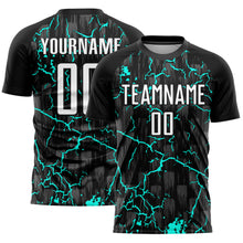 Load image into Gallery viewer, Custom Black White-Aqua Lightning Sublimation Soccer Uniform Jersey
