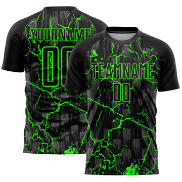 Custom Black Neon Green Lightning Sublimation Soccer Uniform Jersey