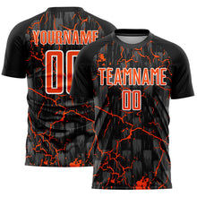 Load image into Gallery viewer, Custom Black Orange-White Pink Lightning Sublimation Soccer Uniform Jersey
